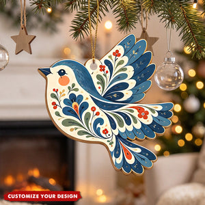 Personalized Christmas Wooden Christmas Ornament Set: Scandinavian Folk Art Woodland Animals