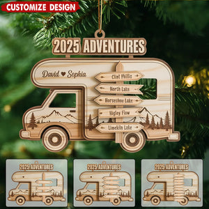 Personalized Travel Adventure Wooden Ornament, Custom Traveling Destination Ornament, Couple Traveling Destination, Travel Gift