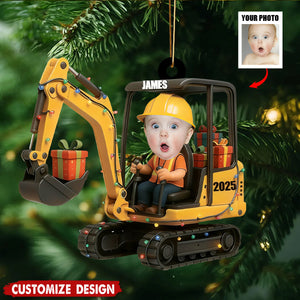 Personalized Kids Face Photo Christmas Excavator Construction Ornament
