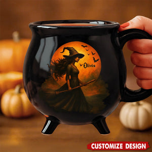 Witching You A Wicked Brew - Personalized Witch Cauldron Mug - Halloween Birthday Gifts For Besties, Sisters, BFF, Family, Yourself