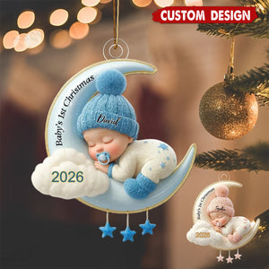 Personalized Baby's First Christmas Ornament - Moon Acrylic Keepsake