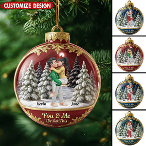 Snow Globe Kissing Couple - Personalized Acrylic Ornament - Christmas Gift for Couple