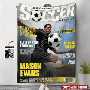Personalized Soccer Magazine Cover Blanket - Gifts For Soccer Player