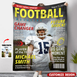Custom Football Magazine Cover Blanket , Gift For Football Player