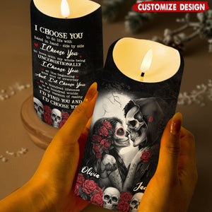 Personalized I Choose You Skull Couple LED Candle