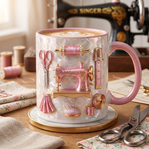 Personalized Sewing Pink Mug - Gift For Sewing Lovers