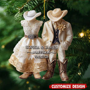 Personalized Country Wedding Ornament, Christmas Gifts For Cowboy Cowgirl Couple, Just Married Ornament, Western Wedding Gift