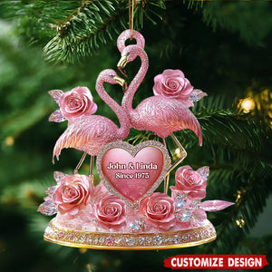Personalized Flamingo Couple Ornament,Pink Anniversary Keepsake, Engagement Gift