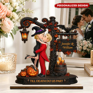Halloween Couple Wooden Plaque – Personalized "Till Death Do Us Part" Anniversary Gift