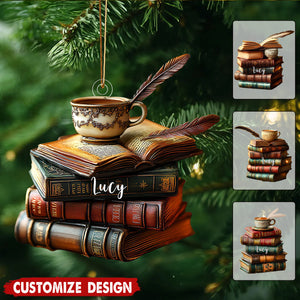Personalized Vintage Book Stack Christmas Ornament - Gift For Book Lover