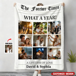 Personalized What A Year Newspaper Couple Blanket