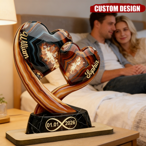 Together Forever-Personalized Two Heart Couple Wooden Plaque