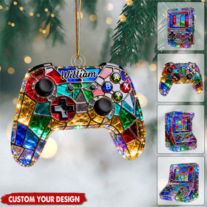 Personalized Stained Glass Retro Game Console Themed Ornament
