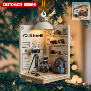 Personalized Camera Christmas Ornament, Gift For Photographer, Camera Photographer Flat Christmas Ornament, Photographer Ornament Xmas Decor