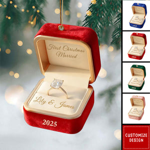 Personalized Ring Box Christmas Ornament - First Engaged,Married Gift For Couple