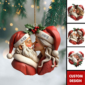 Personalized Romantic Santa Couple Christmas Ornament - Gift For Couple