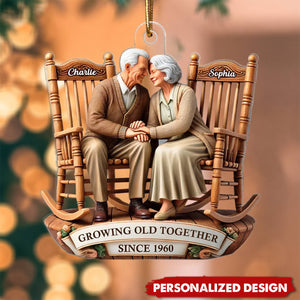 3D Effect Old Couple Sitting On Rocking Chairs Together Personalized Acrylic Ornament