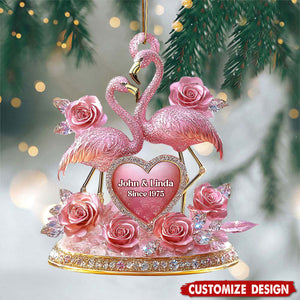 Personalized Flamingo Couple Ornament,Pink Anniversary Keepsake, Engagement Gift