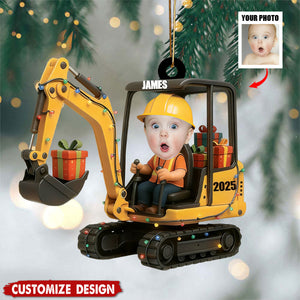Personalized Kids Face Photo Christmas Excavator Construction Ornament