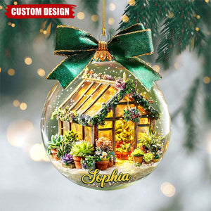 Personalized Greenhouse Ornament, Acrylic Succulent Garden Christmas Ornament, Custom Name Plant Lover Gift, Garden Lover Gift