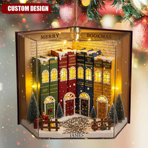 Book Town In A Jolly Christmas Night Acrylic Ornament, Personalized Gifts For Book Lovers