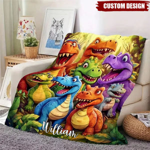 Personalized Cute Dinosaurs Kid Flannel Blanket