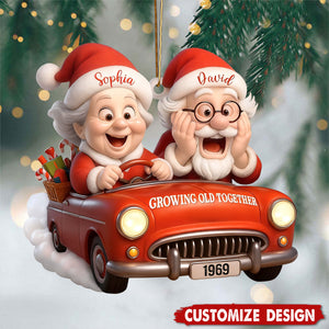 Personalized Growing Old Together Santa Car Christmas Ornament - Gift for Married Couple