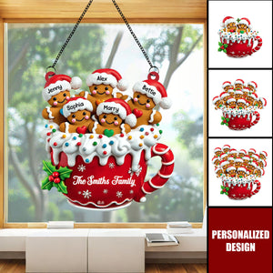 Merry Christmas-Personalized Gingerbread Family Window Suncatcher