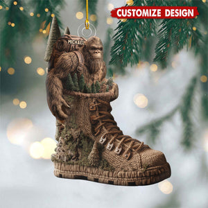 Personalized Hiking Boot Forest Christmas Ornament