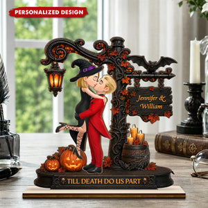 Halloween Couple Wooden Plaque – Personalized "Till Death Do Us Part" Anniversary Gift