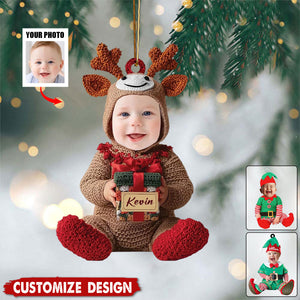 Adorable Newborn Baby Elf - Personalized Babys Photo Christmas Ornament - Gift For Baby