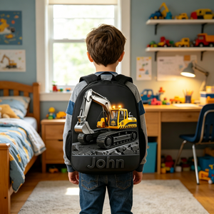 Personalized Kid Construction Vehicle Backpack Set