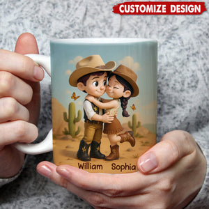 Cartoon Style Countryside Couple Cowboy Cowgirl Personalized Coffee Mug