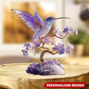 Stunning Amethyst Styled Hummingbird-Personalized Hummingbird Acrylic Plaque