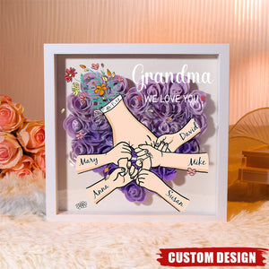 Grandma/Mom We Love You - Personalized Flower Shadow Box With Name