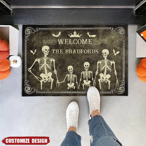 Personalized Skeleton Family Doormat - Halloween Gift For Family