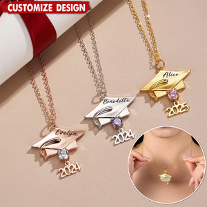 Personalized Graduation Cap Pendant Necklace With Birthstone-Graduation Gift