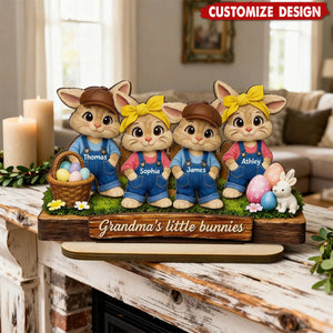 Personalized Little Bunnies 2-Layered Wooden Plaque - Easter Gift For Grandma