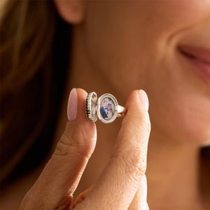 Custom Birthstone Photo Locket Ring - Perfect Gift for Her