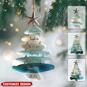 Family Name Sea Glass Christmas Tree - Personalized Family Ornament
