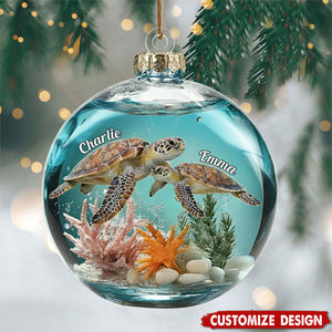 Turtle Couple - Personalized Turtle Transparent Ornament
