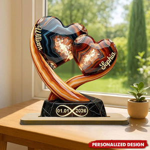 Together Forever-Personalized Two Heart Couple Wooden Plaque