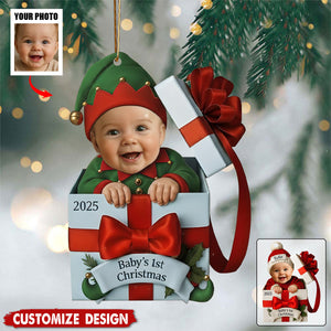 Personalized Baby's First Christmas Photo Christmas Gift Box Ornament - Gift For Baby