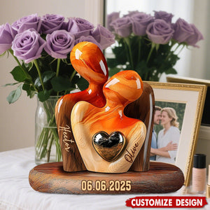 Elegant Couple Statue with Heart Inlay - Personalized Couple Acrylic Plaque