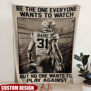 Personalized American Football Player Fleece Blanket - Be The One Everyone Wants To Watch