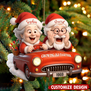 Personalized Growing Old Together Santa Car Christmas Ornament - Gift for Married Couple