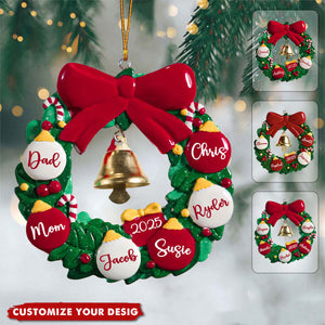 Personalized Family Wreath Christmas Ornament, 2025 Family Christmas Ornaments With Name