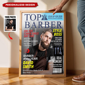 Personalized Barber Magazine Cover Poster - Gift For Barber