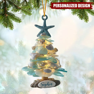 Personalized Sea Glass Christmas Tree Ornament-Holiday Gift For Beach Lovers