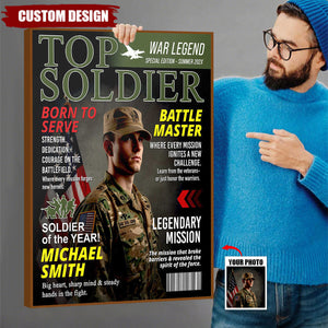 Army Gift Soldier Custom Magazine Cover Poster, Personalized Solider Magazine Cover Poster, Army Retirement Gift for Navy Marine Air Force, Army Gift for Him